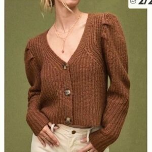 Anthropologie Puff Sleeve Cardigan In Copper sz S